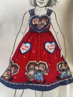 Vintage 90s Daisy Kingdom Raggedy Ann & Andy Heart Pinafore Dress